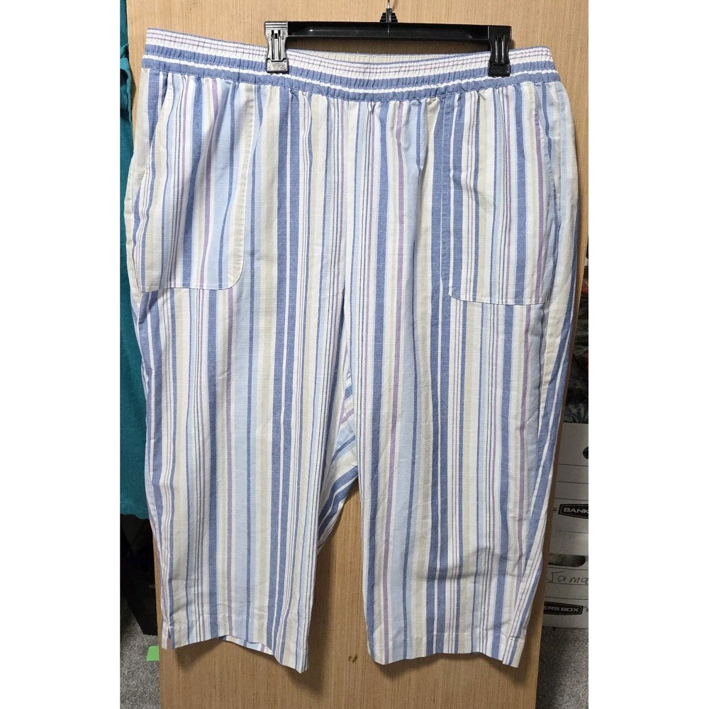 Alfred Dunner‎ Sz 22W Ladies Capri Striped Linen Blend Elastic Waist Multicolor